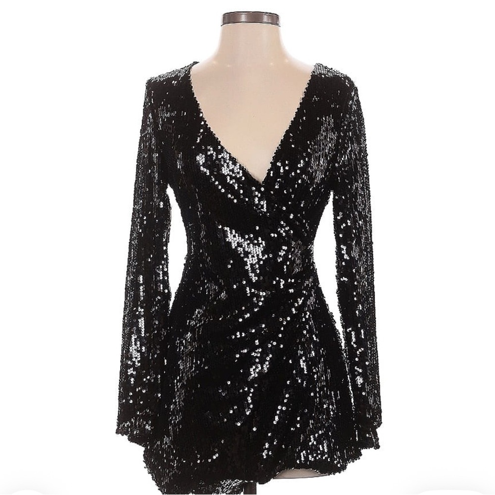 Black Sequin Wrap Romper - image 1